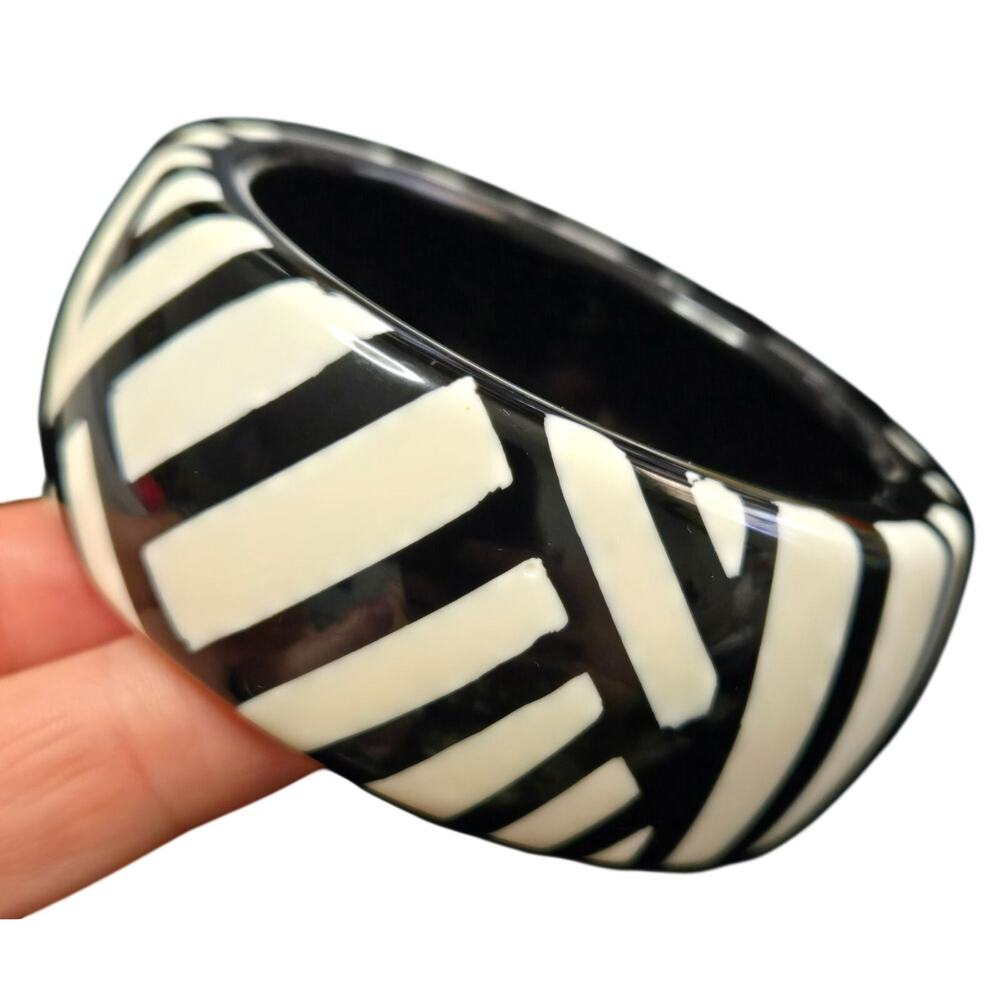 Mod Black and White Wide Acrylic Bangle Bracelet